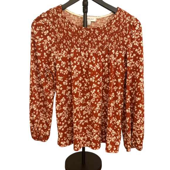 Gilli Rust Color w/White Floral Pattern Women's Small Top Nice Weight Oversized - Picture 2 of 9